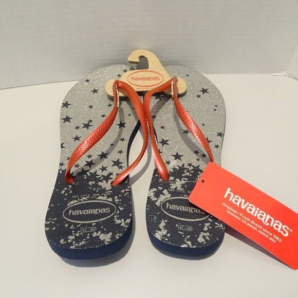 HAVAIANAS Navy Blue Red Stars Flip Flops - Picture 1 of 4